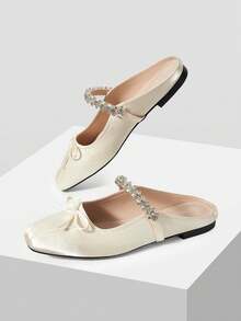 MOTF MARY JANE FLATS WITH SQUARE TOE AND RHINESTONE DETAIL FOR CHRISTMAS SPRING SHOES - Light Apricot - View 9