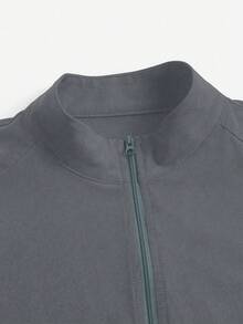 TaskEZ Chaqueta de uniforme de enfermería de unicolor con mangas raglán largas y cierre de cremallera - Gris - View 7
