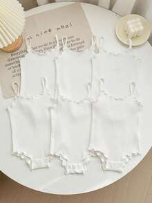 Newborn Baby Girl Summer Cute Casual Knit Solid Color Camisole Camisole 6pcs Set - White - View 3