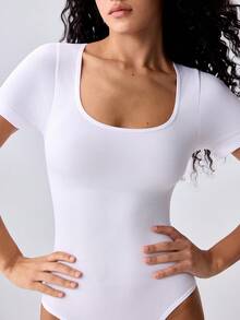 Loungeista 1pc Women's Solid Color Shapewear Jumpsuit, Waist & Abdomen Slimming Jumpsuit Shaping Underwear - White - View 4