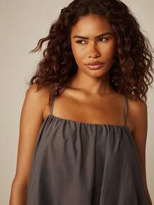 MISSGUIDED Bubble Hem Mini Dress With Spaghetti Straps Square Neckline Flowy Adjustable Straps Summer Party - Dark Grey - View 4