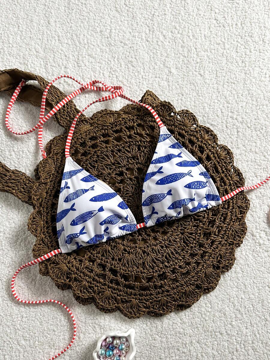Swim Vcay 2026 Women's Summer Beach Fish Pattern Print Bikini Top - Multicolor - View 1