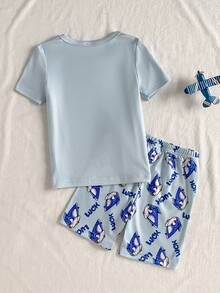 Set Piyama Celana Pendek Lengan Pendek Pas Badan untuk Anak Laki-Laki - Baby Blue - View 3