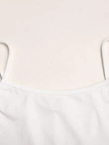 SHEIN 青少年女孩純色吊帶上衣、抽繩腰短褲及開襟襯衫休閒日常套裝 - 綠色 - 查看 8