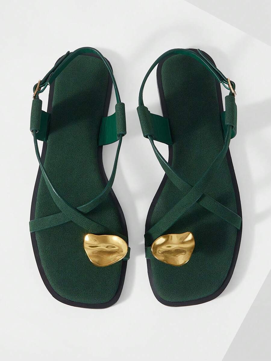 MOTF PREMIUM LADIES BURGUNDY CASUAL FASHION COMMUTER AND VACATION STYLE MINIMALIST CASUAL OPEN-TOED CROSSING FLAT SANDALS SUMMER SHOES - velvet green - View 1