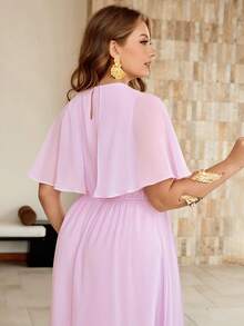 Roveilla Women's Spring/Summer Sheer Chiffon Fabric French Elegant Romantic Dress, Suitable For Wedding, Commute, Vacation, Round Neck, Sleeveless Light Blue - Pink - View 8