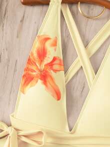 Swim SXY Women's Floral Print Halter One-Piece Swimsuit, Suitable For Beach Vacation, Pool Party, Beach Party - Multicolor - View 3