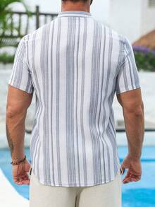 VENTUSAIL 大尺碼男士休閒條紋度假襯衫，假日風 - 彩色 - 查看 2