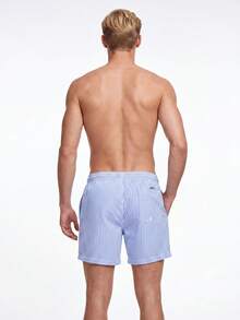 Manfinity KASUA Men Striped Print Drawstring Waist Swim Trunks - Blue and White - View 2