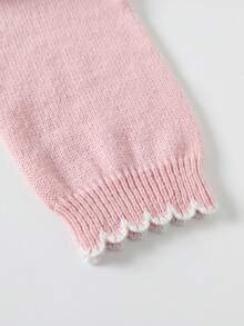 GlowEve CURVE Plus Size Pink Wavy Hem Contrast Color Button Cardigan Sweater, Comfortable & Elegant Winter - Pink - View 4