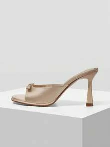 MOTF PREMIUM BOW DECOR MULE SOLID HEELED SANDALS VACATION SHOES, FOR SUMMER NEW YEAR HOLIDAY, SPRING SHOES, SPRING BREAK EASTER PROM HEELS FOR CHRISTMAS SUMMER SHOES - nude - View 2