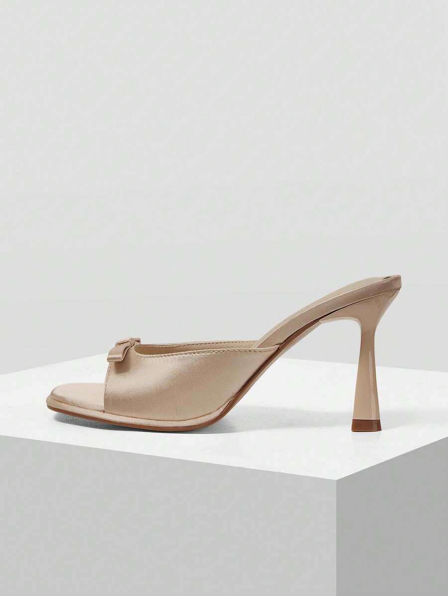MOTF PREMIUM BOW DECOR MULE SOLID HEELED SANDALS VACATION SHOES, FOR SUMMER NEW YEAR HOLIDAY, SPRING SHOES, SPRING BREAK EASTER PROM HEELS FOR CHRISTMAS SUMMER SHOES - nude - View 2
