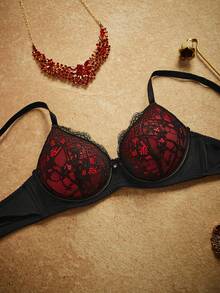 PinupPomp 1pc Sexy Lace Simple Gather & Lift Wireless Lingerie Bra For Small Bust Women - Multicolor - View 3