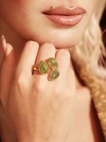 Glisma 18k Gold Green Stone Crystal Light Luxury Ring,Premium/Old Money/Classy,Summer/Beach/Prom/Party,Layered/Gemstone/Beaded/Crystals,Sexy/Vintage,For Mom/Women/Girl/Mother - Gold - Green - View 5