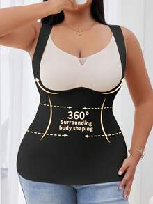 SHEIN 大尺碼女款色無縫塑身上衣 1件裝 - 黑色 - 查看 5