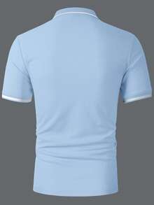 Manfinity Homme Men's Commuter Button Pocket Contrast Color Short Sleeve Polo Shirt, Formal - Blue - View 2