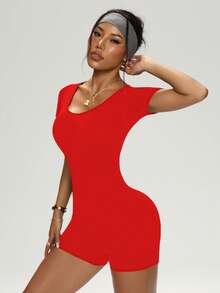 Slayform Seamless Women's Sports Jumpsuit - Red - View 5