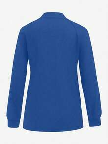 TaskEZ Chaqueta de uniforme de enfermería minimalista de unicolor con cremallera, cuello alto y manga raglán - Azul menta - Ver 2