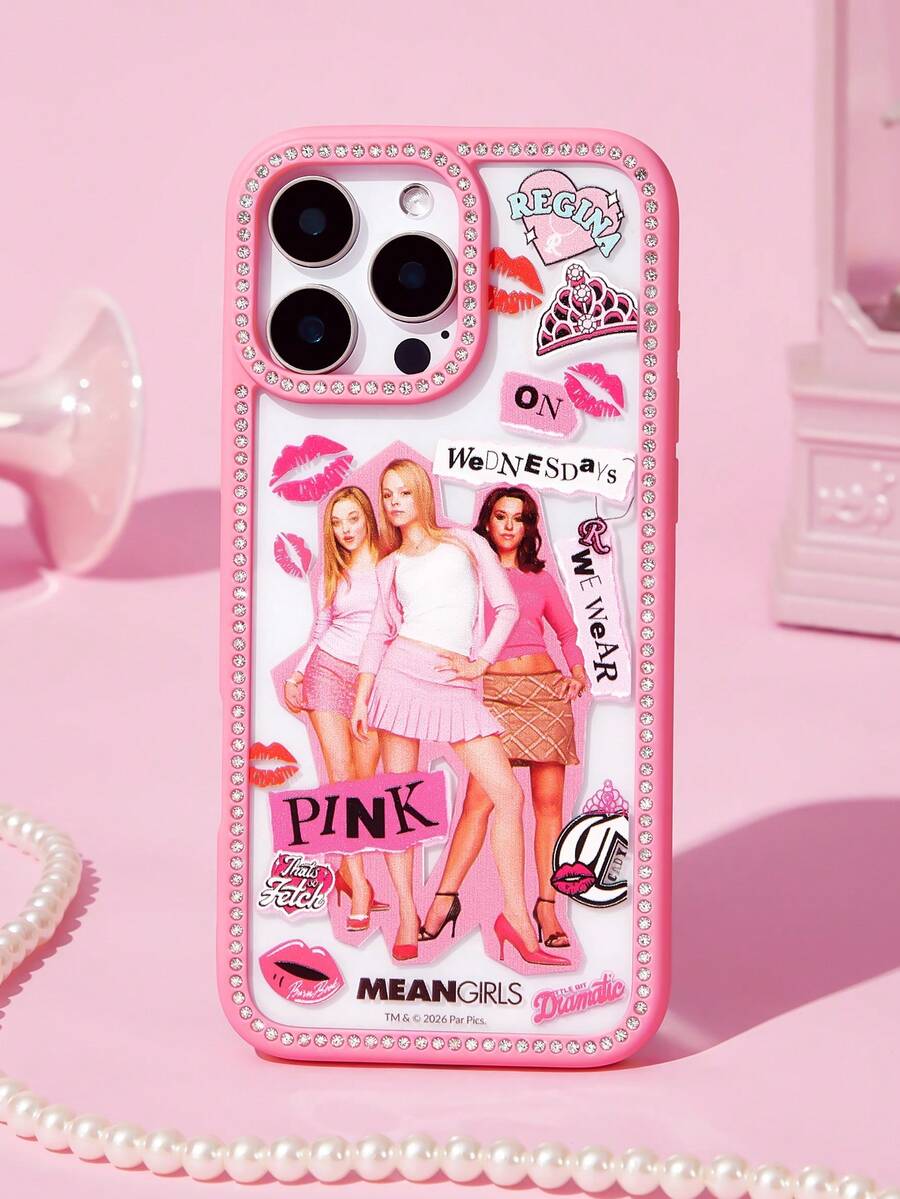 Mean Girls | SHEIN 壞女孩玫瑰紅鑽石閃亮手機殼,防摔保護 iPhone13-17 手機殼 - 彩色 - 查看 1