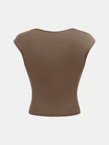 SHEIN Teen Girl Summer Casual Daily Commute Minimalist Versatile Solid Color Sweetheart Neckline Ruched Bust Tank Top - Khaki - View 2