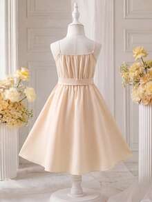 SHEIN Glamorique Kids 女童小女孩洋裝，可愛優雅奢華香檳色亮片細肩帶洋裝，生日派對、婚禮節日洋裝、舞會洋裝、畢業洋裝、夏季洋裝 - 香檳色 - 查看 5
