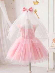 SHEIN Glamorique Kids 女孩公主洋裝，細肩帶搭配荷葉袖，粉色薄紗公主長裙，亮片，舞會禮服，優雅正式洋裝，畢業禮服，夏季洋裝 - 粉色 - 查看 2