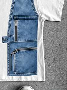 Manfinity Dauomo Men's Plus Size Faux Denim Print Crew Neck Short Sleeve Casual T-Shirt - Multicolor - View 5