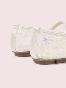 CUCCOO DOLLMOD Women's Shoes, Cute Round Toe Beige, Flower Sequin Embroidered Mesh Upper, Metal Buckle Strap Flats, Mary Jane - Osmanthus - Apricot - View 6