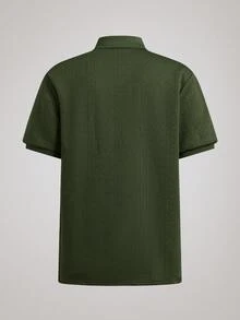Officeau 男士紋理 Polo 衫，透氣純色商務休閒高爾夫球衫，通勤日常穿著 - 綠色 - 查看 4