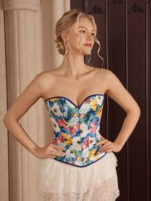 Myrelith Floral Print Non-Stretch Luxurious Corset Top - Multicolor - View 3
