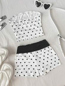 SHEIN Tween Girl Matching Casual Simple Comfortable Polka Dot Tank Top And Shorts Set - Black and White - View 6
