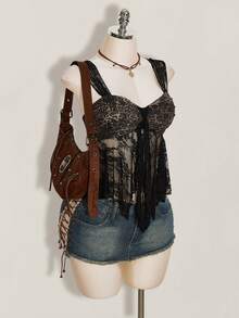 SHEIN ICON Women's Patchwork Leopard Print Lace Hem Fashion Tank Top - Multicolor - View 7