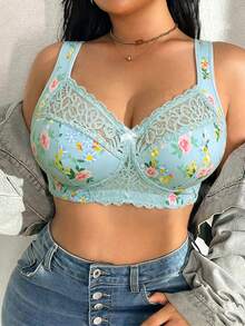 DesireSculpt Plus Size Lace Patchwork Non-Wired Bralette 1 Piece - Multicolor - View 7