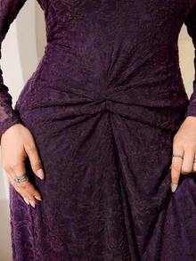 Reflora Plus Size Women's Dress Autumn Winter Spring Elegant Stretch Mesh Dark Purple Soft Comfortable Long Sleeve Summer Outfits Holiday Party Formal Wedding - Purple - View 10
