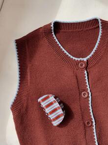 Comfortcana Women's Casual Vintage Daily Commute School Contrast Trim Button Front Cardigan Vest Back-To-School Burgundy Summer - Multicolor - View 7