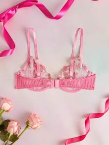 Elorette Sweet Cute Embroidered Soft Cup Bra Hot Pink Summer - Multicolor - View 8