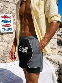 Solantero Men's Casual Colorblock Letter Print Shorts For Summer - Multicolor - View 3