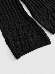 ROMWE Goth Cárdigan de punto hueco con mangas acampanadas de estilo gótico oscuro talla grande - Negro - Ver 3