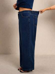 SHEIN Tall CURVE 大码牛仔背心和阔腿裤套装，休闲夏季优雅商务日常女装；大码女式单排扣上衣和阔腿牛仔裤休闲日常两件套，夏季 - 藍色 - 查看 6