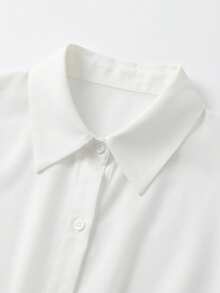 SHEIN Essnce Chemise-veste de protection solaire en mousseline blanche transparente pour femmes grandes tailles, style minimaliste, décontractée, ample, fraîche et confortable, pour le printemps/été, vêtement d'extérieur d'été, cache-maillot de plage, top blanc pour sorties - Blanc - View 4