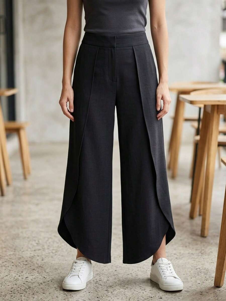 Pantalon ancho de mujer - Negro - Ver 1