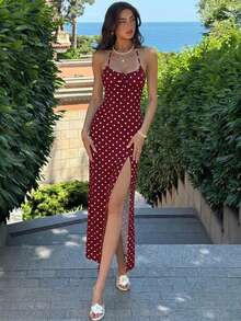 Aloruh Women's Long Strap Dress Simple Fashion - Burgundy - View 4