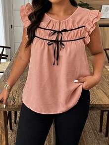 Weeklong Plus Size Bow Blouse - Dusty Pink - View 5