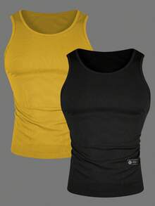 Manfinity Dauomo Tank Top Pria Polos Leher Persegi Potongan Slim Fit - MultiWarna - View 3