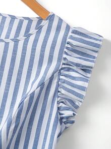 GlowEve CURVE Blusa estiva da donna a righe blu & bianche, collo tondo, vita stretta, maniche a volant, taglio in vita con pizzo, linea ad A, elegante e raffinata in stile francese - Blu e Bianco - Visualizzare 4