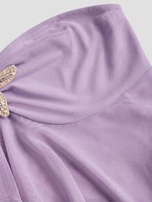 Sweetra Y2K Sexy Asymmetrical Ruffle Hem Vacation Versatile Bandeau Top - Purple - View 7