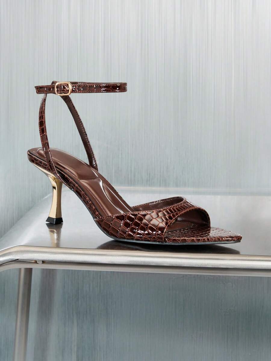 SHUZIA Women's Buckle Design Fashionable Elegant High Heel Sandals - Chocolate Brown - View 1