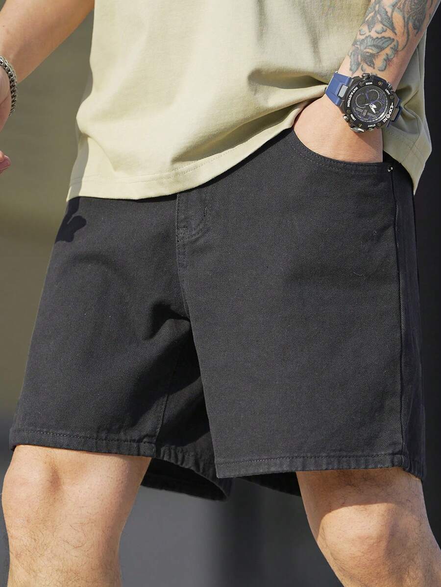 EGENSIO Men's Fashion Versatile Casual Pocket Button Denim Shorts Holiday Black Summer - Dark Grey - View 1