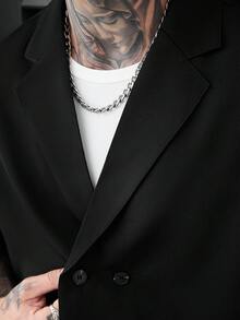 SLATEMANN 男士大尺碼純色鈕扣前襟寬鬆襯衫，儀式場合適用 - 黑色 - 查看 4