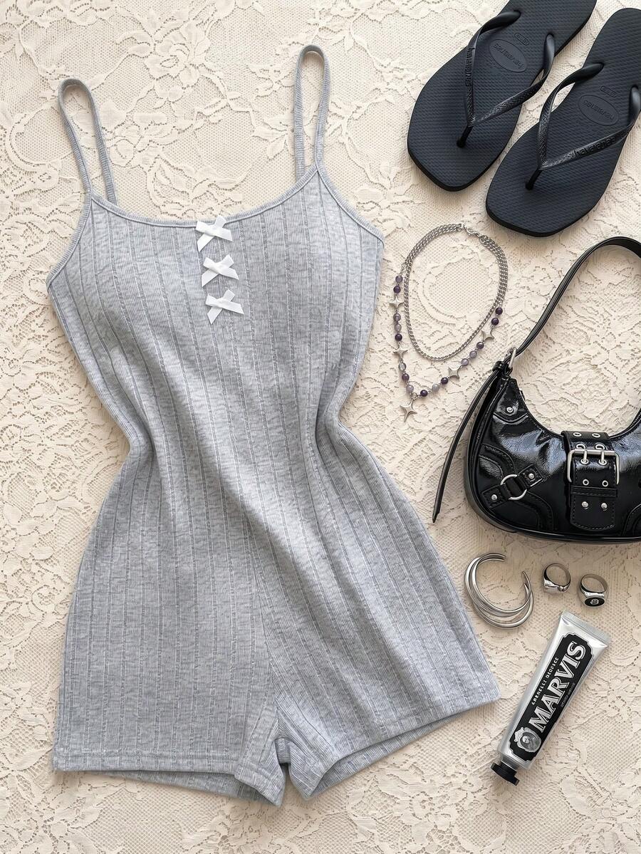 Spicy Aura Sexy Backless Ribbed Knit Jumpsuit, Casual Lounge Wear For Women - Light Grey - View 1